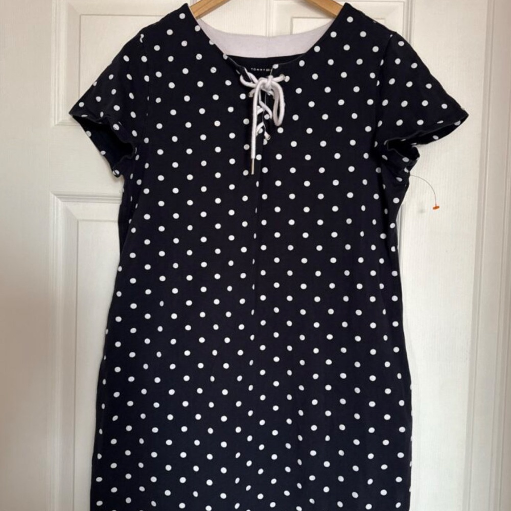 NWOT - Tommy Hilfiger Navy Blue and White Polka Dot Mini Dress